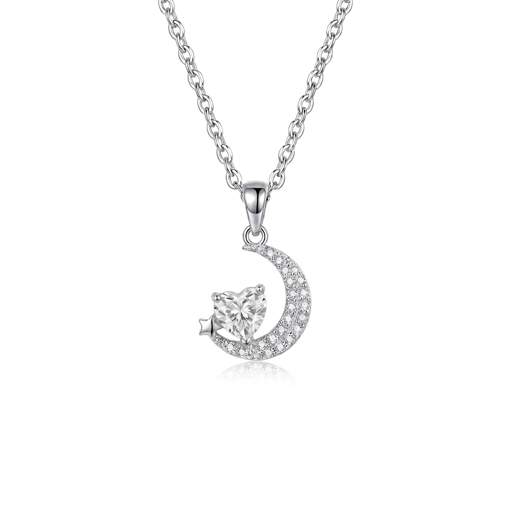 925 Silver Crescent Jewelry Set with Sparkling Heart Stone