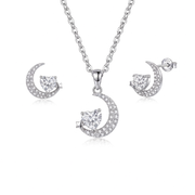 925 Silver Crescent Jewelry Set with Sparkling Heart Stone