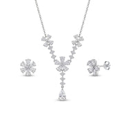 925 Silver Dangling Flower Design Set – Necklace and Earrings