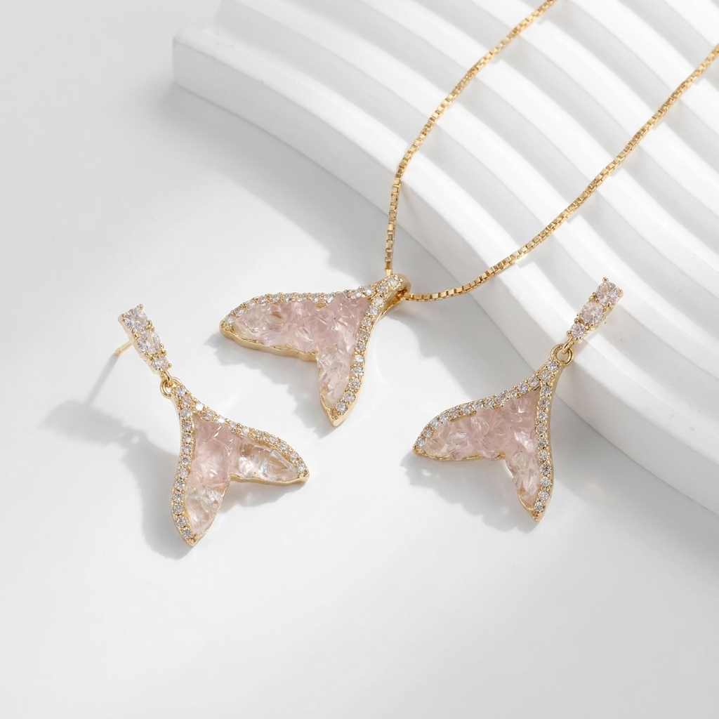 925 Silver Gold-Plated Mermaid Design Set – Necklace and Earrings