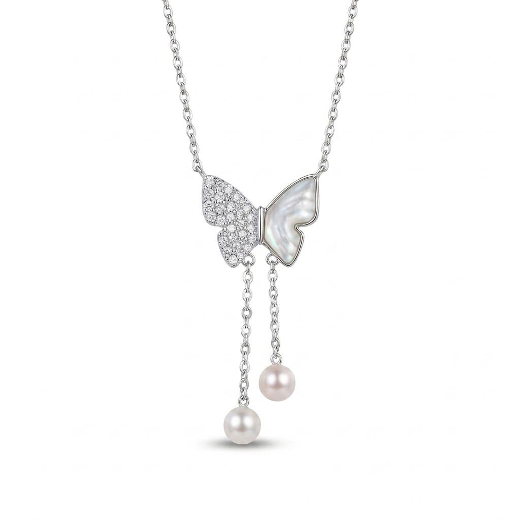 925 Silver Seashell and Dangling Butterfly Jewelry Set