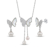 925 Silver Seashell and Dangling Butterfly Jewelry Set