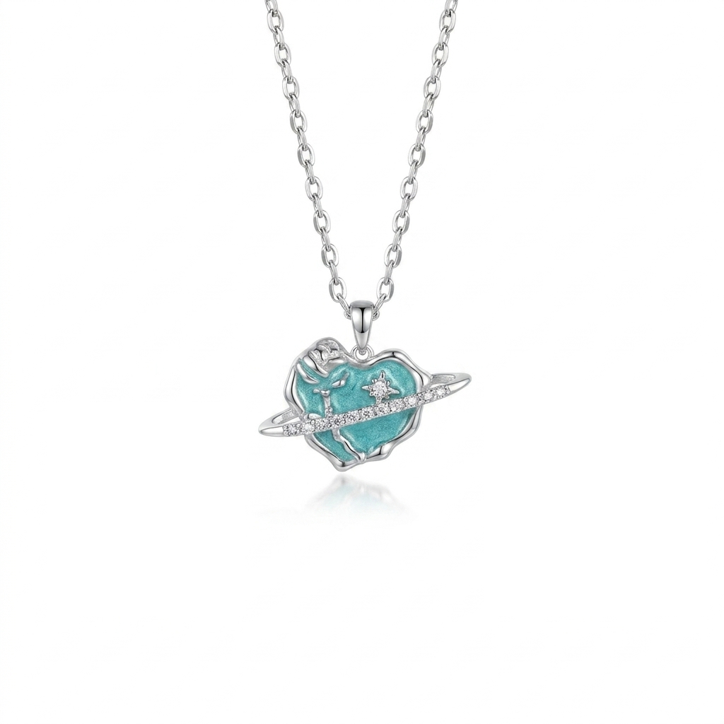 925 Silver Planet and Turquoise Heart Jewelry Set