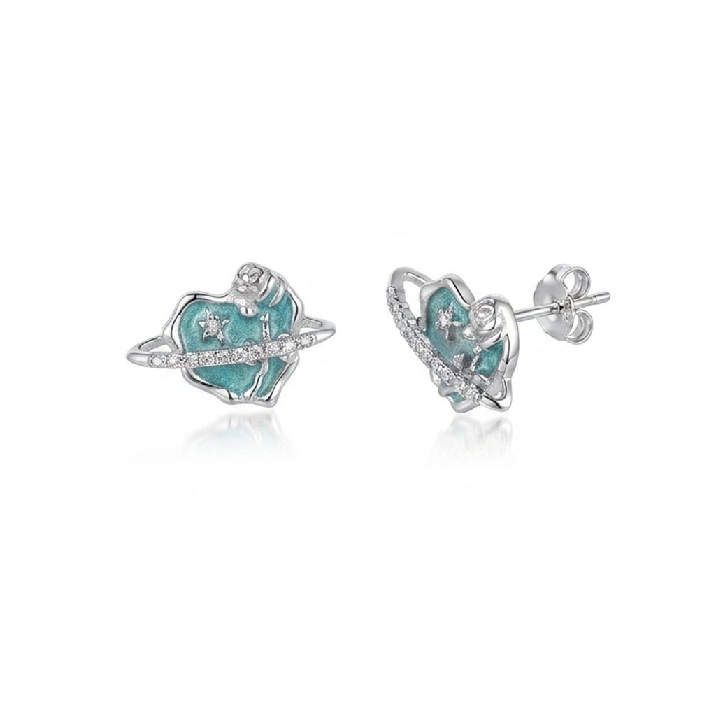 925 Silver Planet and Turquoise Heart Jewelry Set