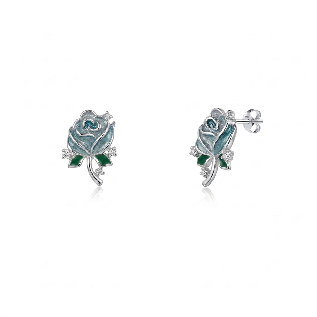925 Silver Turquoise Flower and Dangling Heart Jewelry Set