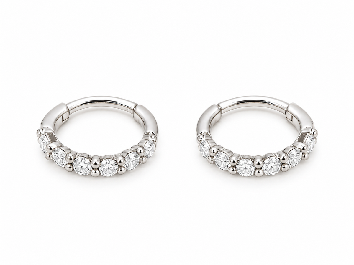 Elegant Round Hoop Earrings with Sparkling Stones 925 Silver