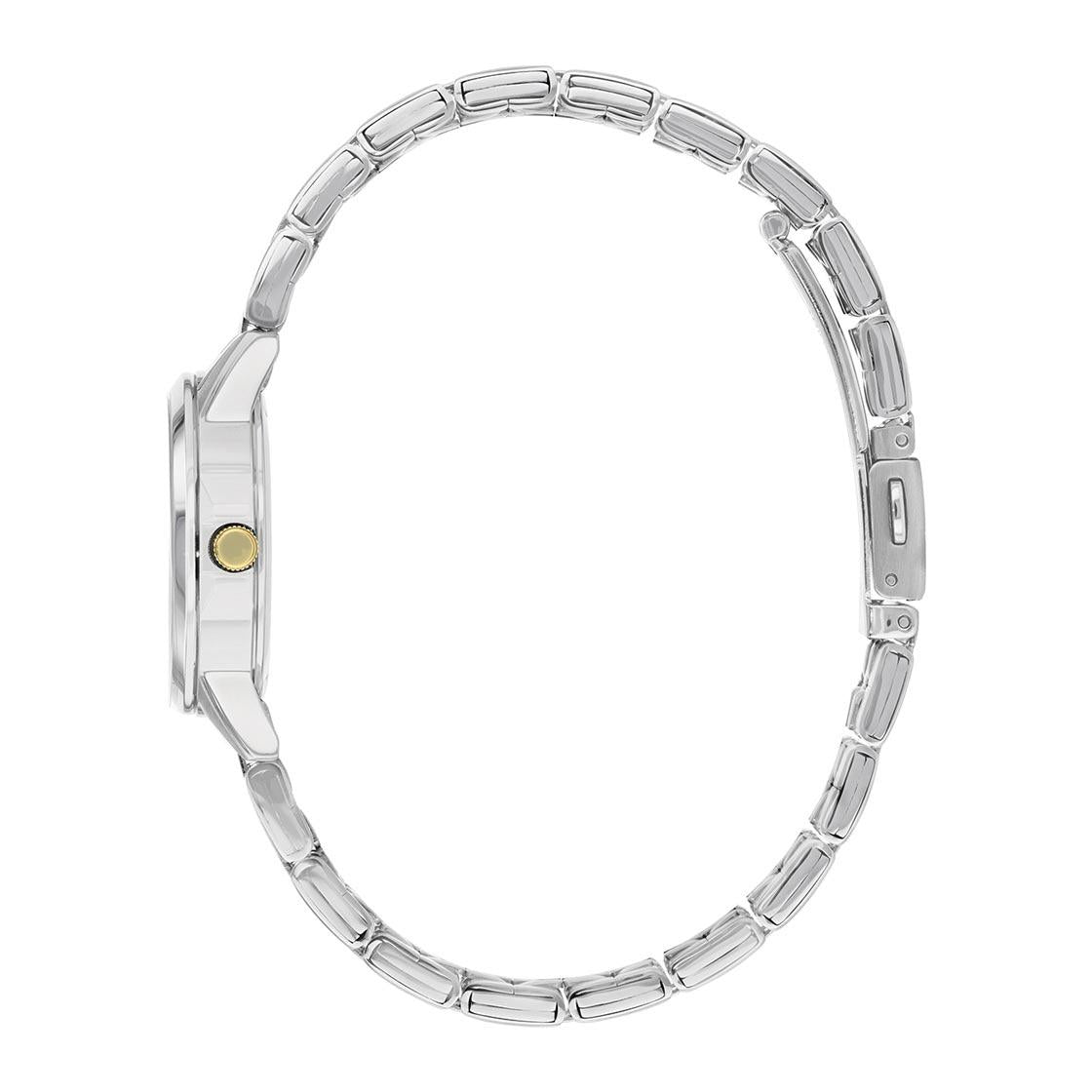 ساعة سيتيزن كوارتز للنساء بسوار من الستانلس ستيل بلون ذهبي وفضي وميناء فضي EQ0608-55A