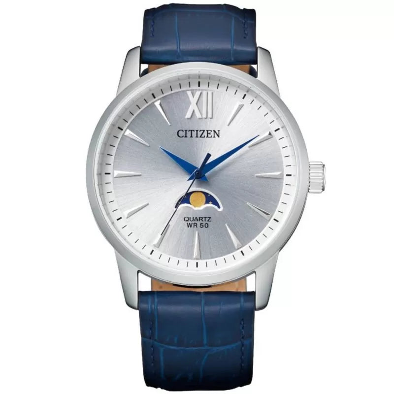 Citizen Men's Quartz Watch with Blue Leather Strap, AK5000-03A
