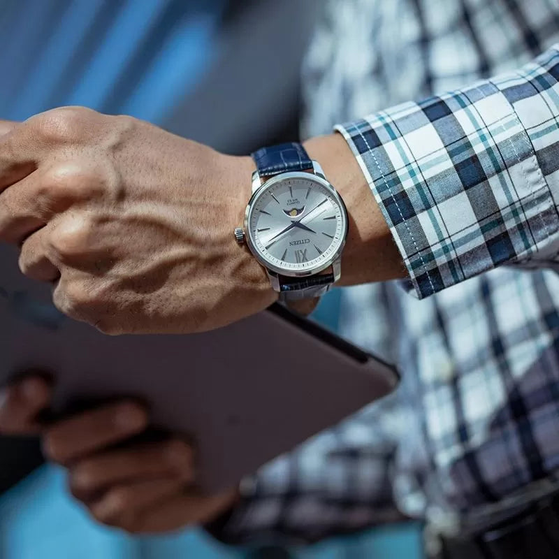 Citizen Men's Quartz Watch with Blue Leather Strap, AK5000-03A