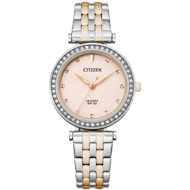 ساعة سيتيزن كوارتز للنساء بسوار من الستانلس ستيل وميناء وردي ER0218-53X