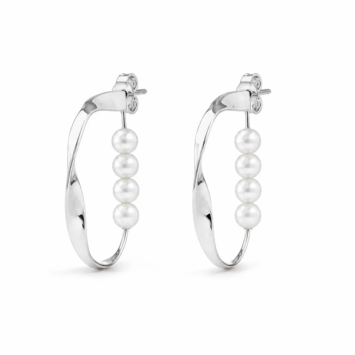 Pearl Detail Hoop Earrings 925 Silver