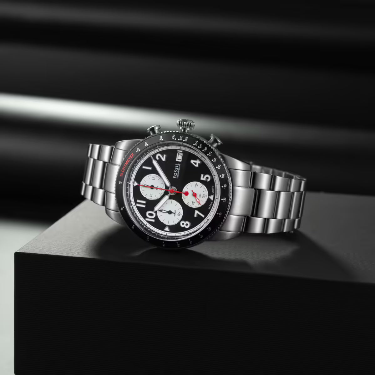 Fossil Sport Tourer Chronograph Black Dial Silver Stainless Steel Men's Watch - FS6045