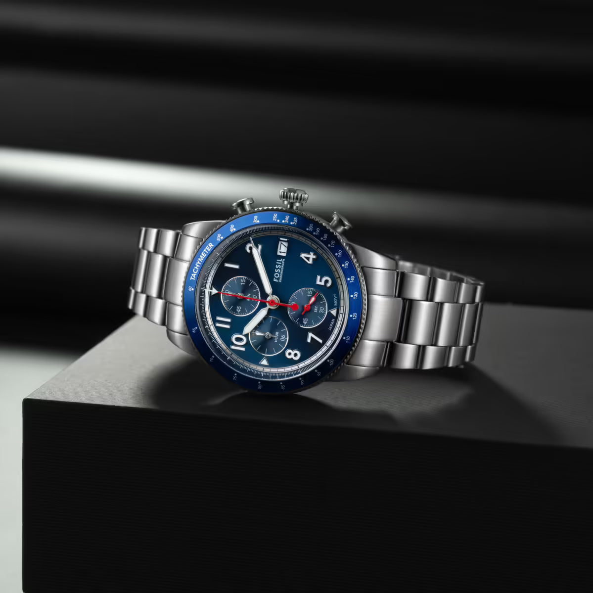 Fossil Sport Tourer Chronograph Blue Dial Silver Stainless Steel Men's Watch - FS6047