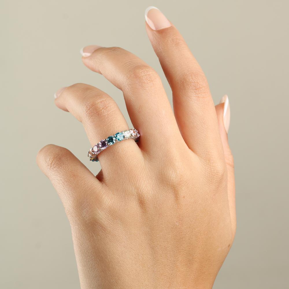 925 Sterling Silver Ring with Colorful Zircon in a Radiant Full Eternity Design
