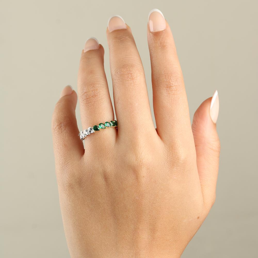 925 Silver Dual-Tone Eternity Ring with White and Green Zircon Stones