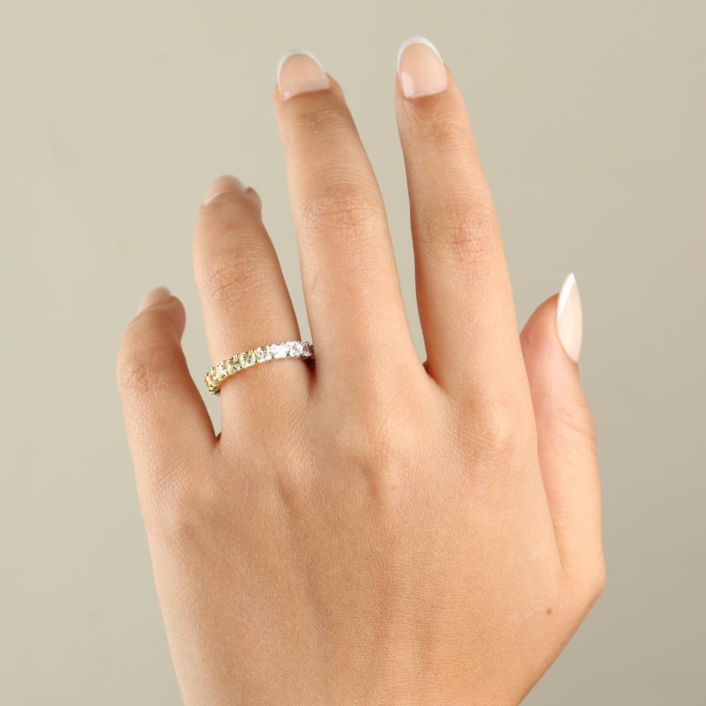 925 Silver Ring with White and Yellow Zircon Stones in a Two-Tone Design