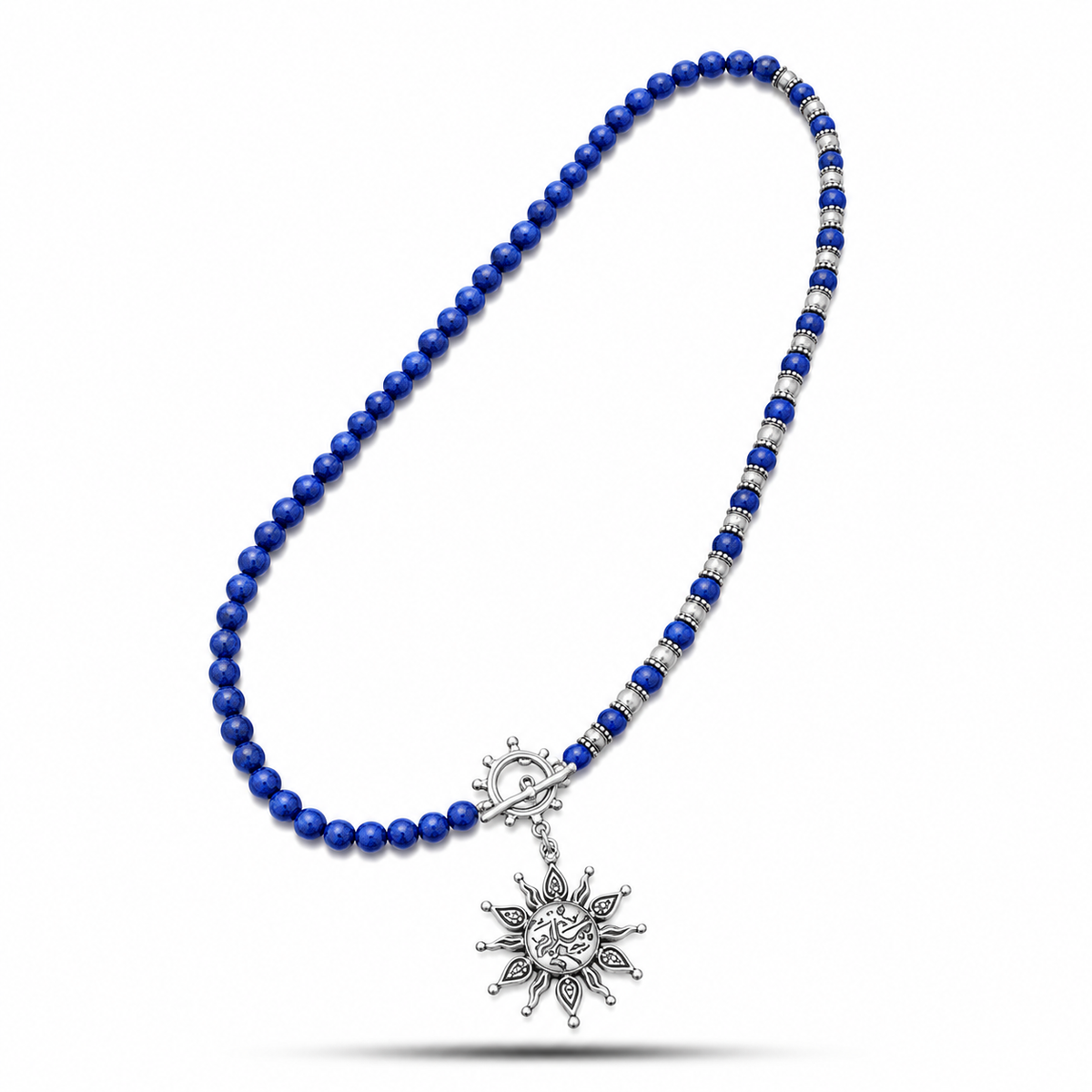 Blue Beaded Misbaha with “Salam” Pendant 925 Silver