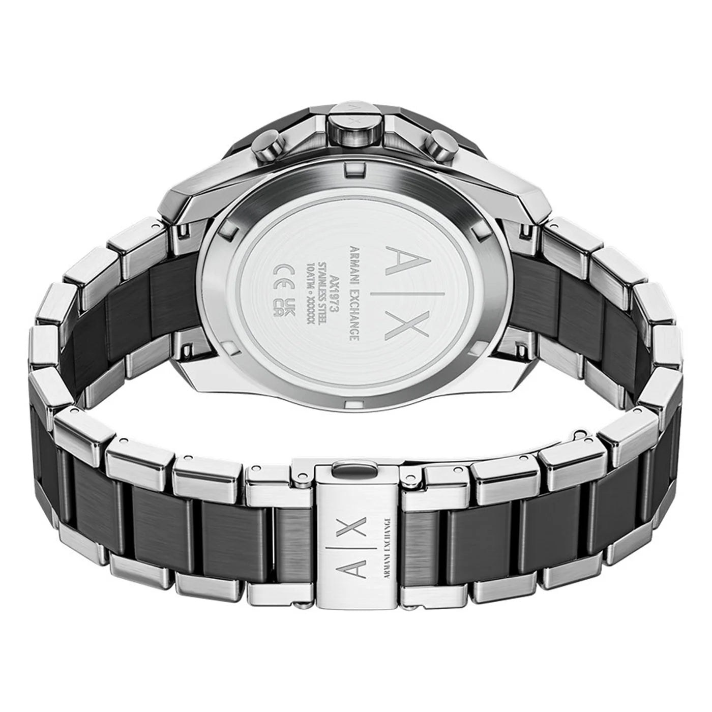 Armani Exchange Men's Chronograph Watch – Black Dial with Two-Tone Gray Stainless Steel Bracelet