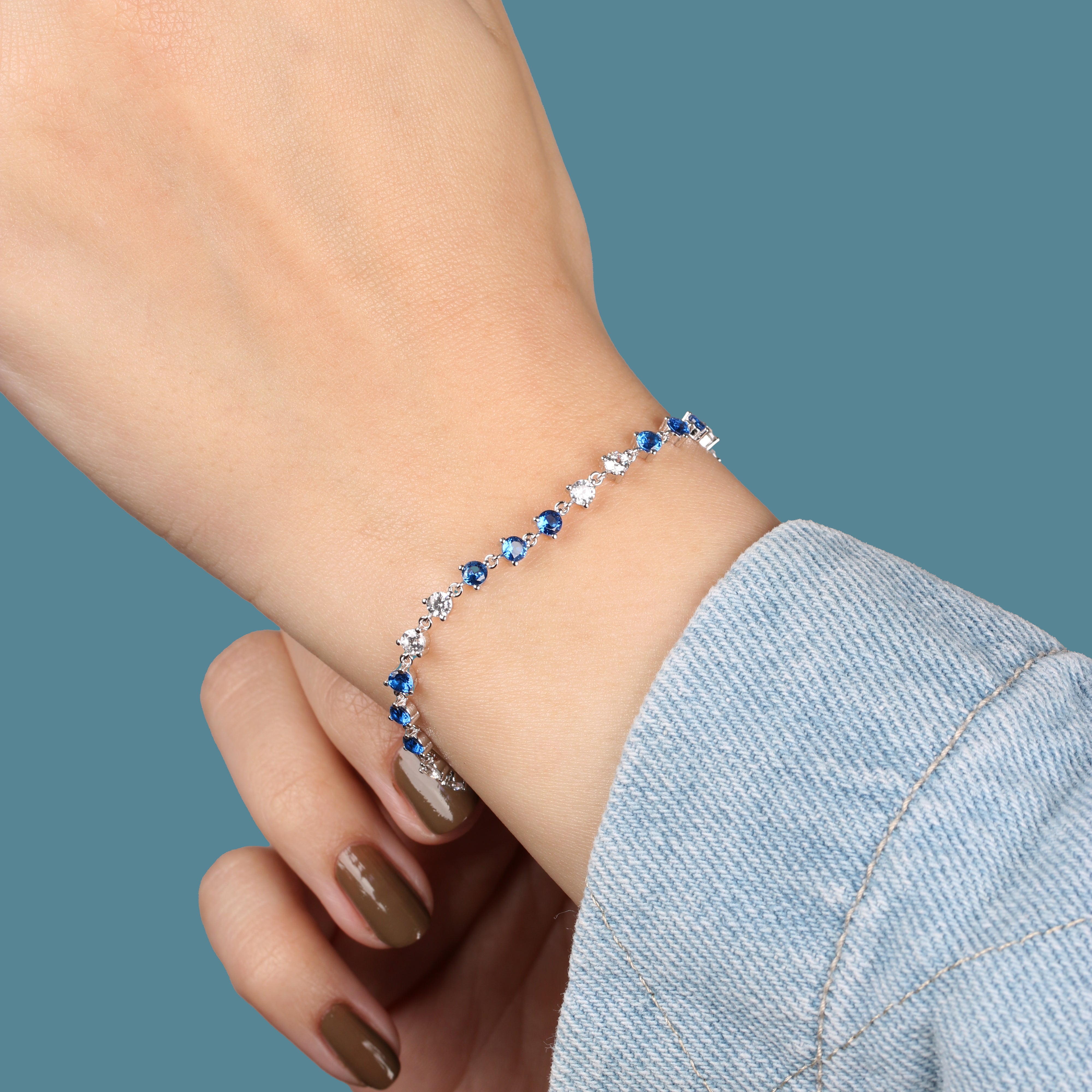 925 Silver Bracelet with Classic Blue Zircon Stone
