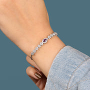 925 Silver Bracelet with a Purple Teardrop-Shaped Stone