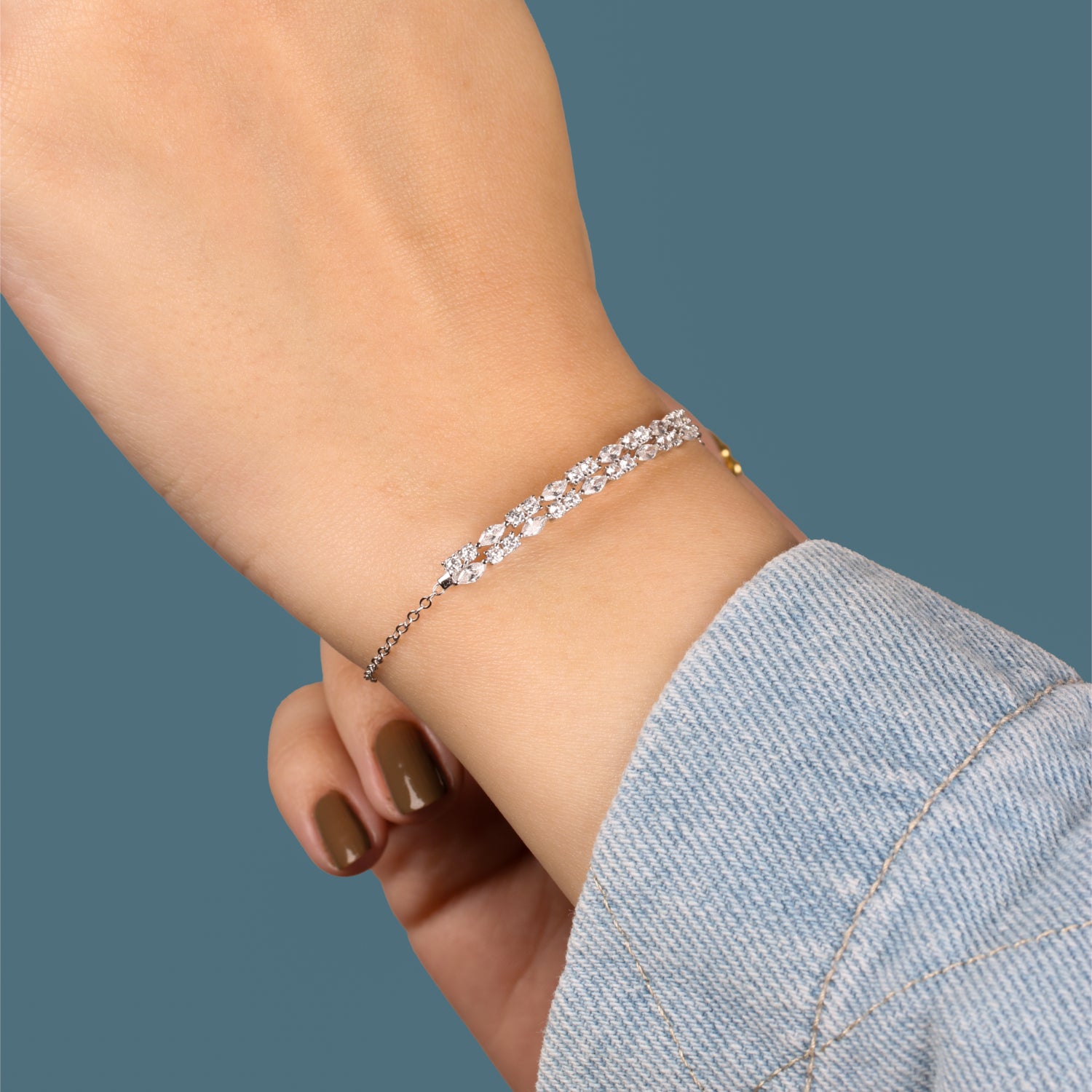 925 Silver Bracelet with Sparkling Double Stones