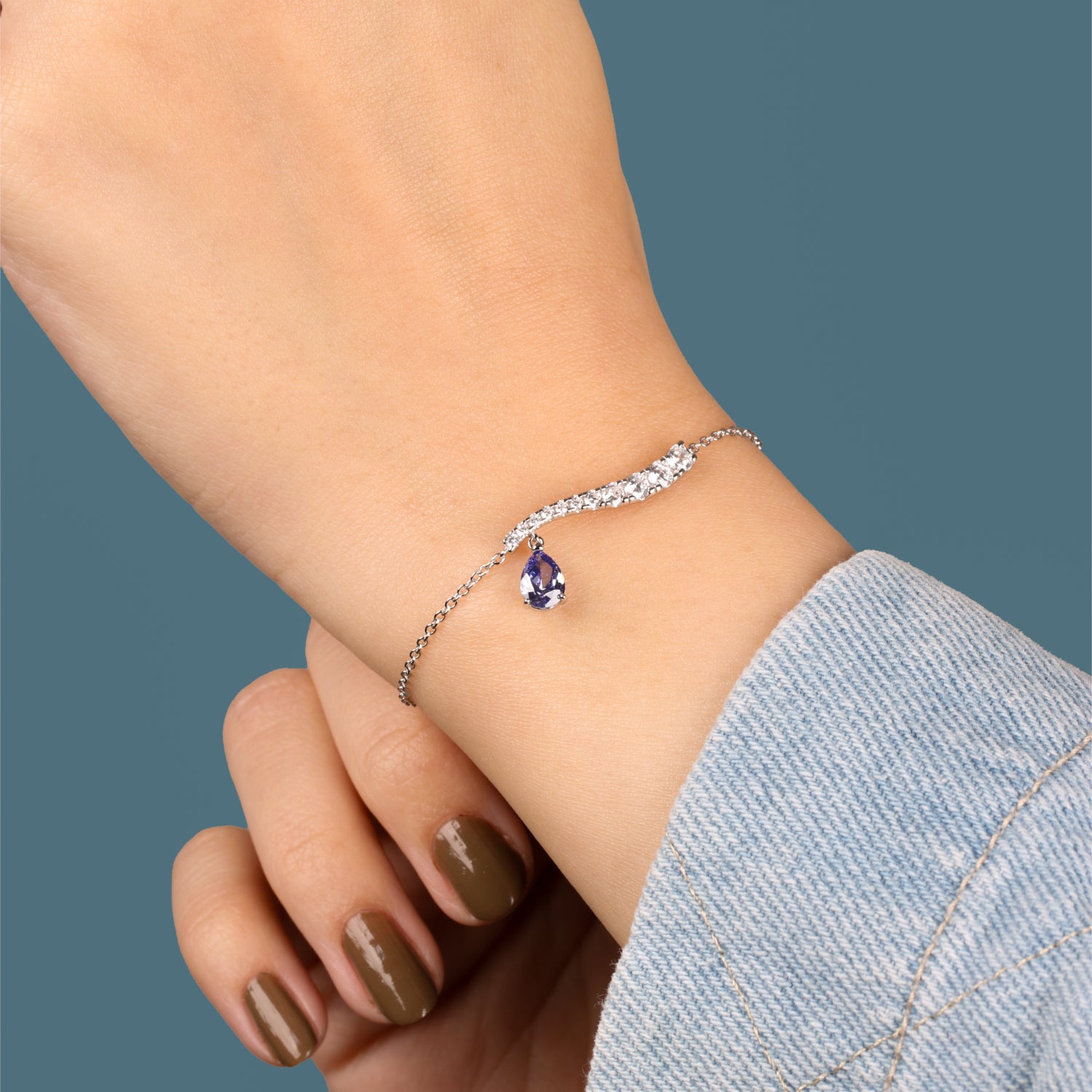 إنسيال فضة 925 مرصّع بزركون وحجر متدلٍ