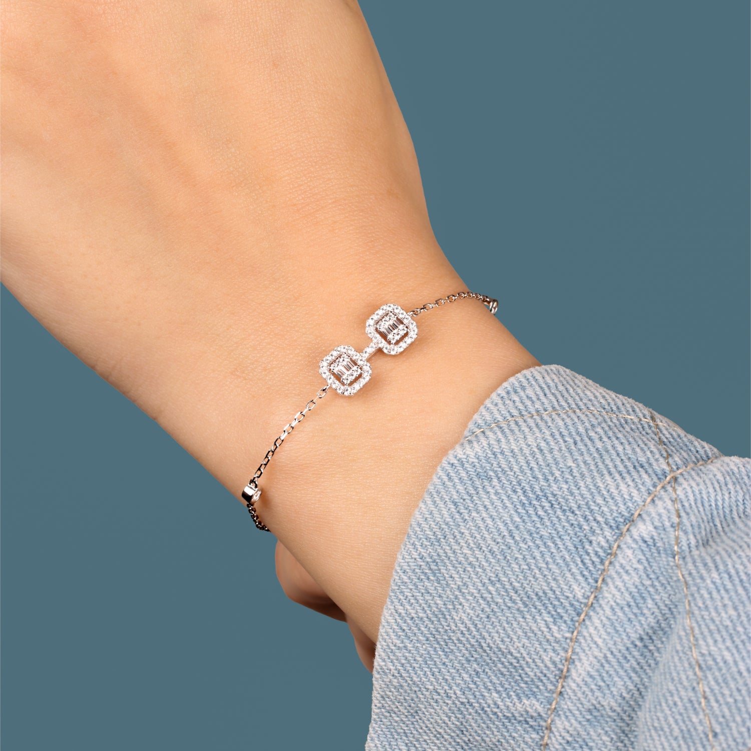 إنسيال فضة 925 بتصميم مربعات مزدوجة