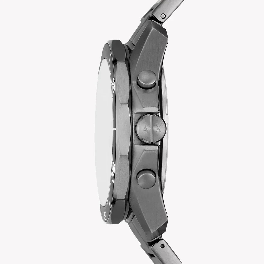 Armani Exchange Men's Chronograph Watch – Black Dial with Gray Stainless Steel Bracelet