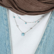 عقد الزهرة التركوازية فضة عيار 925