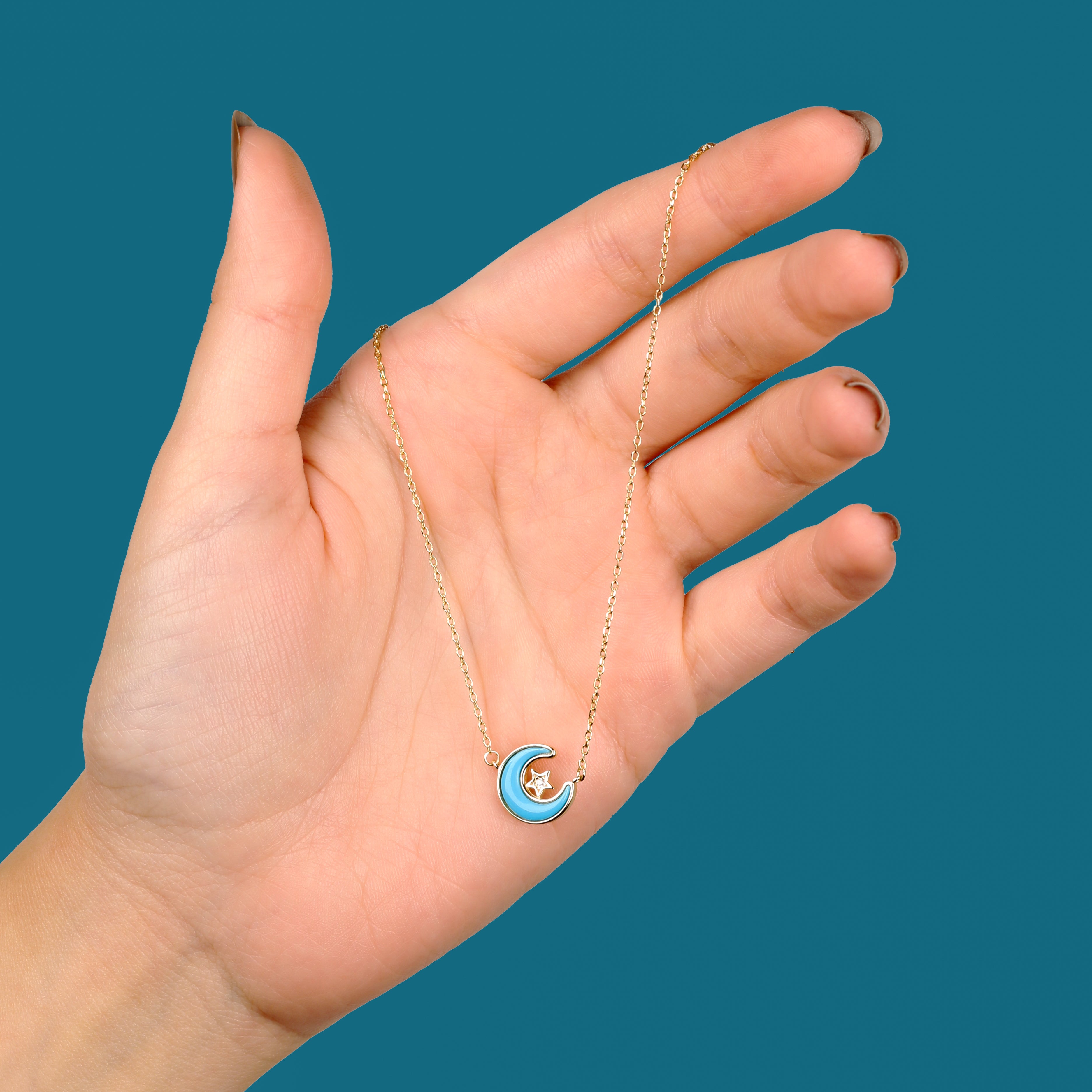 عقد هلال ونجمة بطلاء ذهبي فضة عيار 925