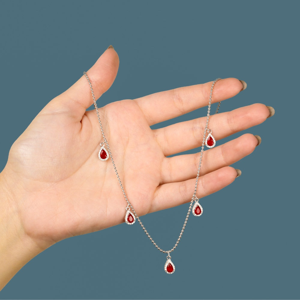 عقد اللوزة مرصع بالزركون الاحمر فضة عيار 925