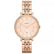 ساعة فوسيل جاكلين كوارتز للنساء بسوار من الستانلس ستيل بلون ذهبي وردي وميناء ذهبي وردي ES3546