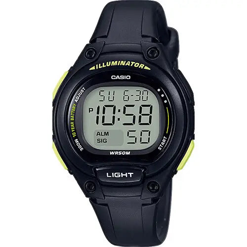 LW-203-1BVDF – Casio Digital Sports Watch for Women in Black with Yellow Accents