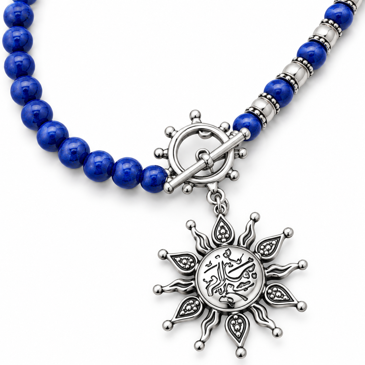 Blue Beaded Misbaha with “Salam” Pendant 925 Silver