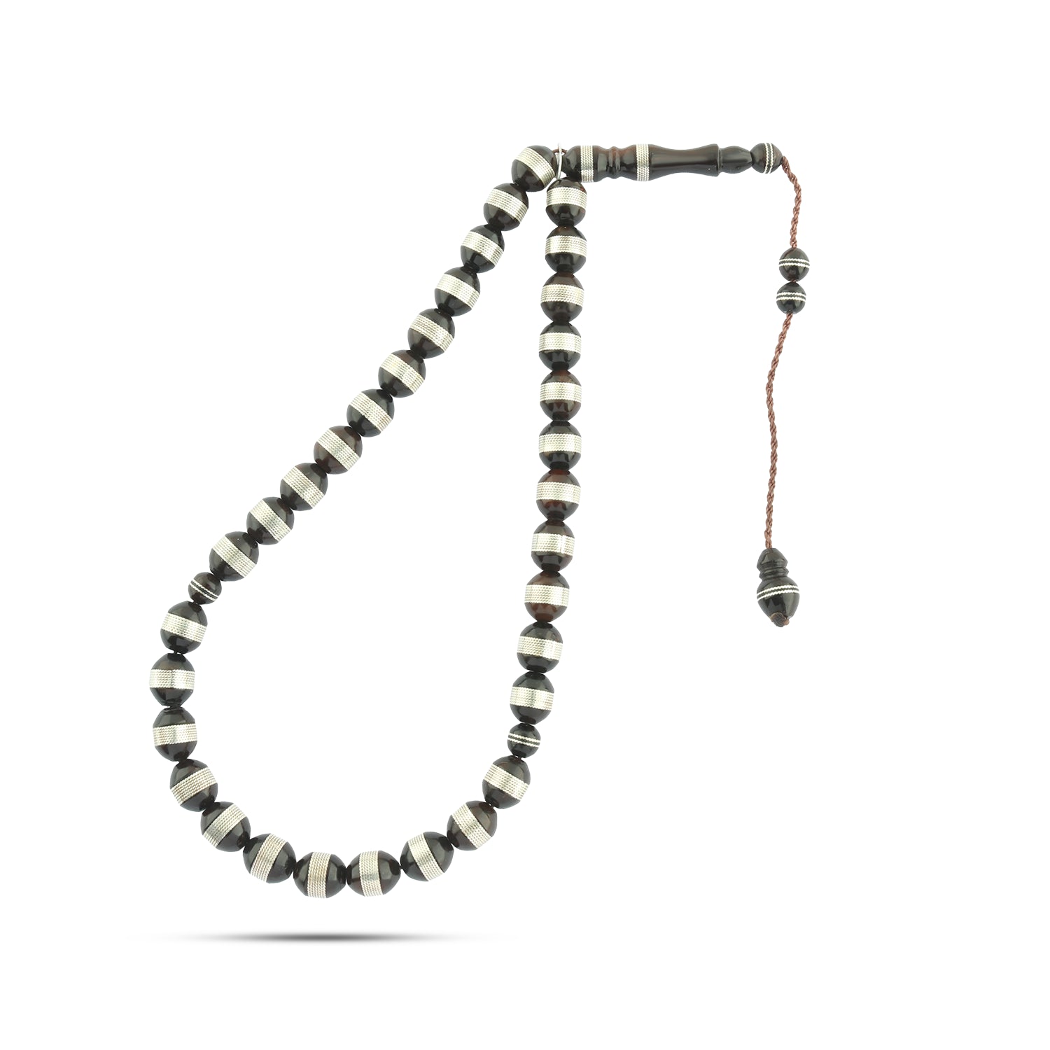 سبحة مميزة – خامة كوك مطعّمة بالفضة – 33 حبّة عصرية