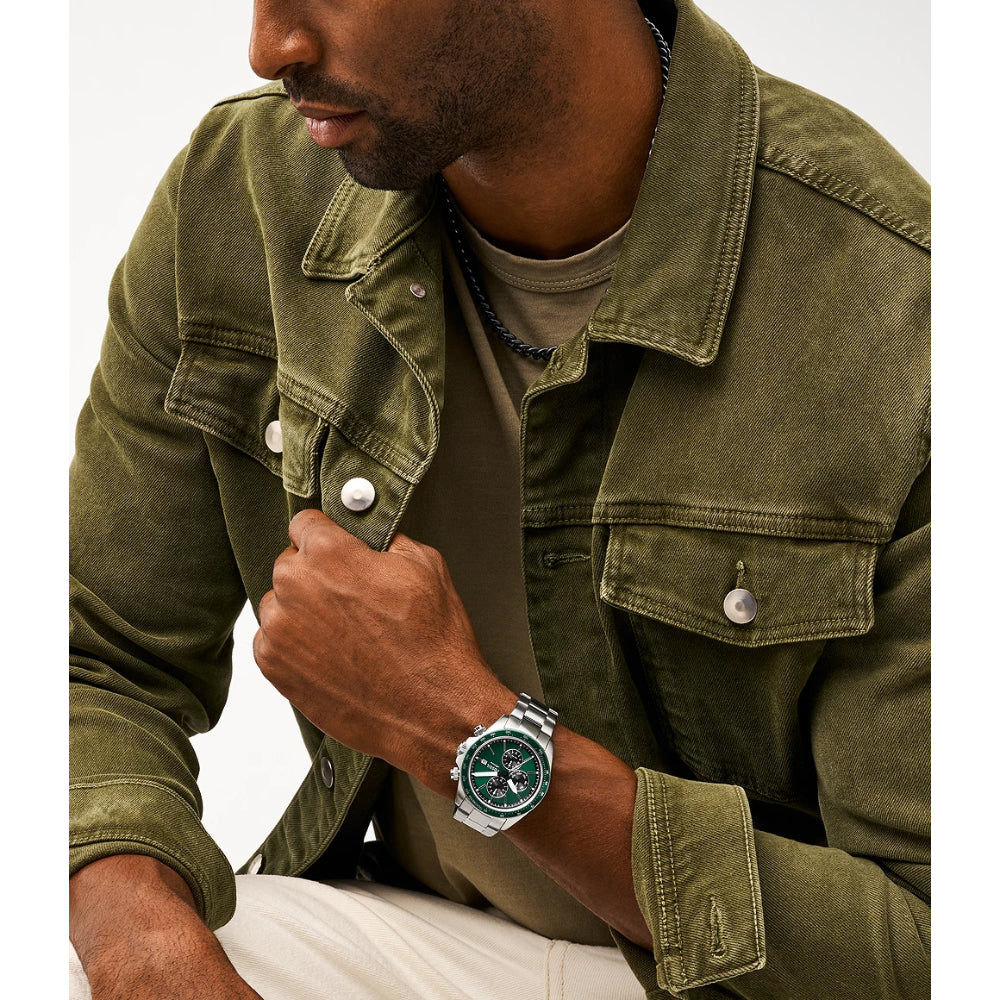 Fossil Autocross Multifunction Stainless Steel Men's Watch With Green Dial - FS6127