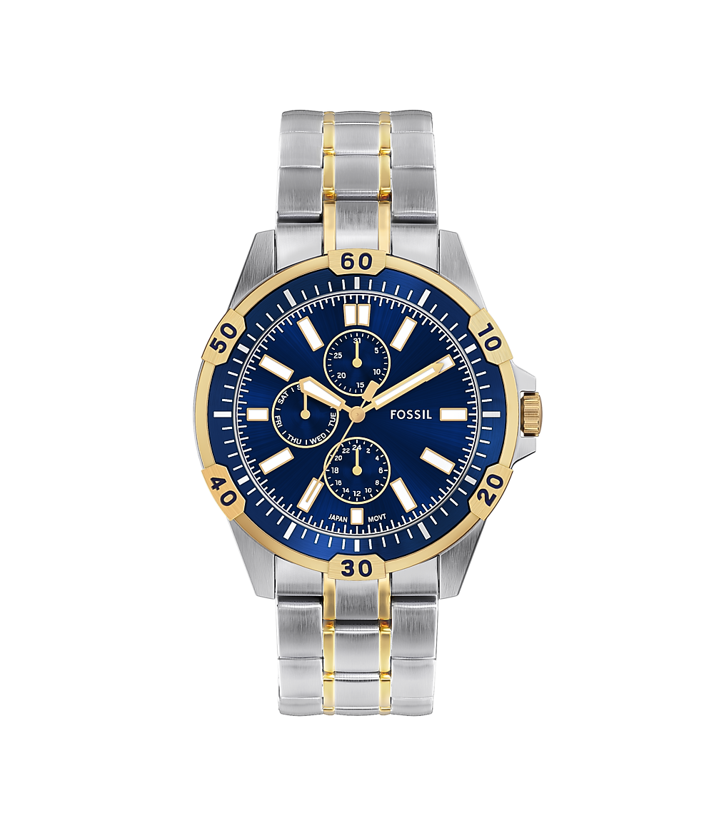 Fossil Men's Two-Tone Stainless Steel Watch with Blue Dial