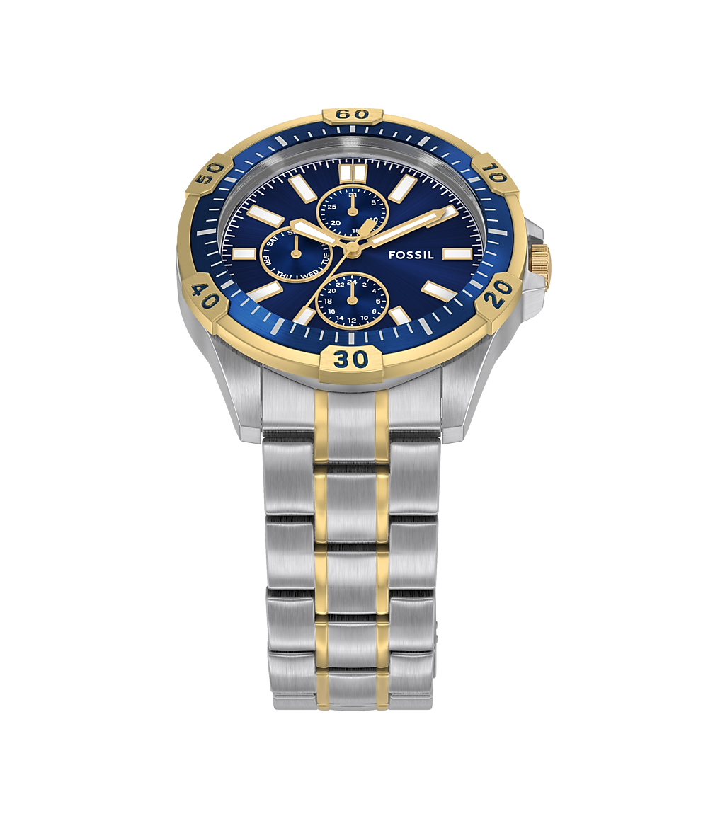 Fossil Men's Two-Tone Stainless Steel Watch with Blue Dial