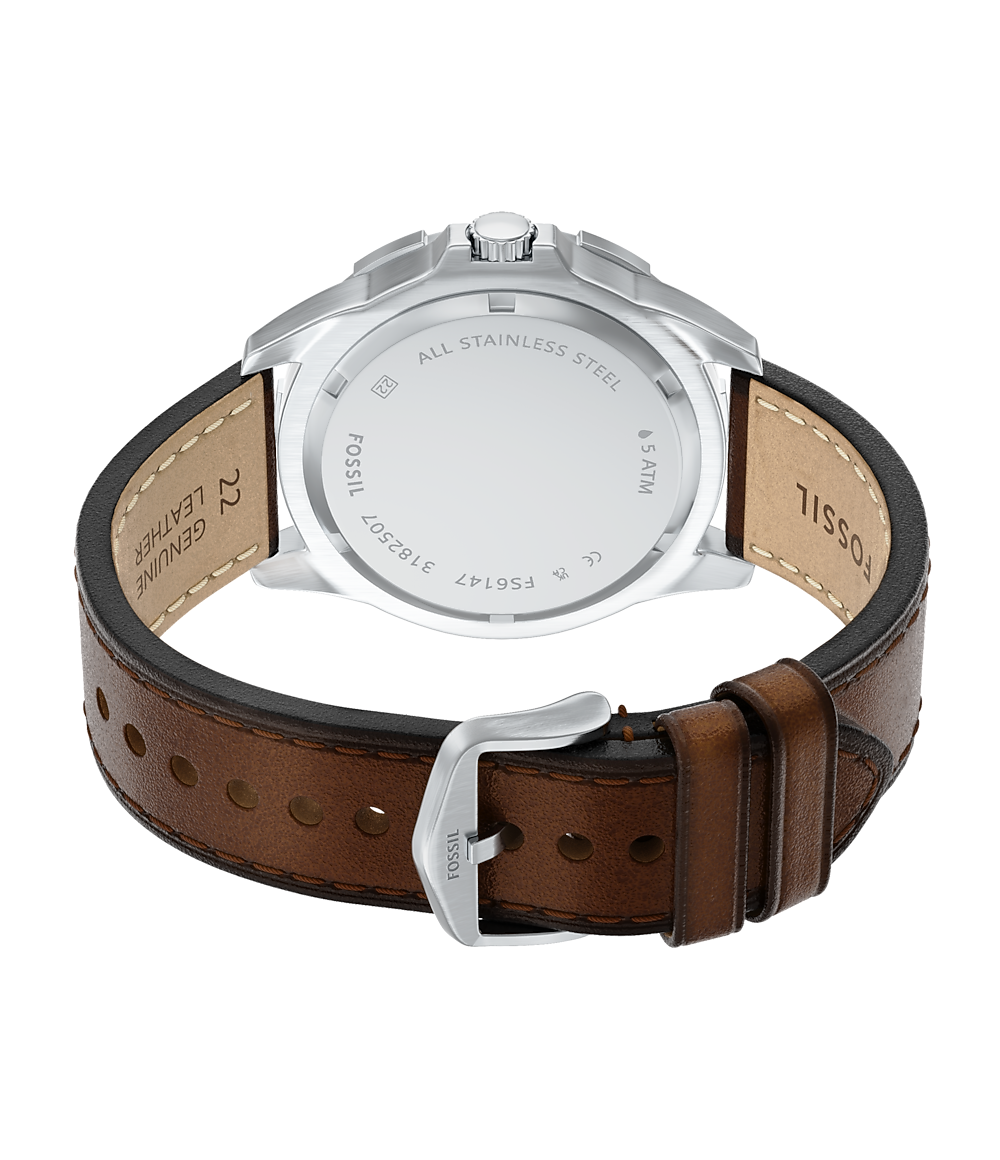 Fossil Men's Green Dial Watch with Brown Leather Strap