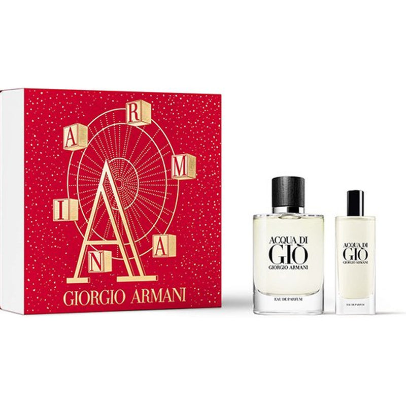 طقم عطر أكوا دي جيو من جورجيو أرماني – أو دو برفان رجالي 100 مل + عطر سفر 15 مل