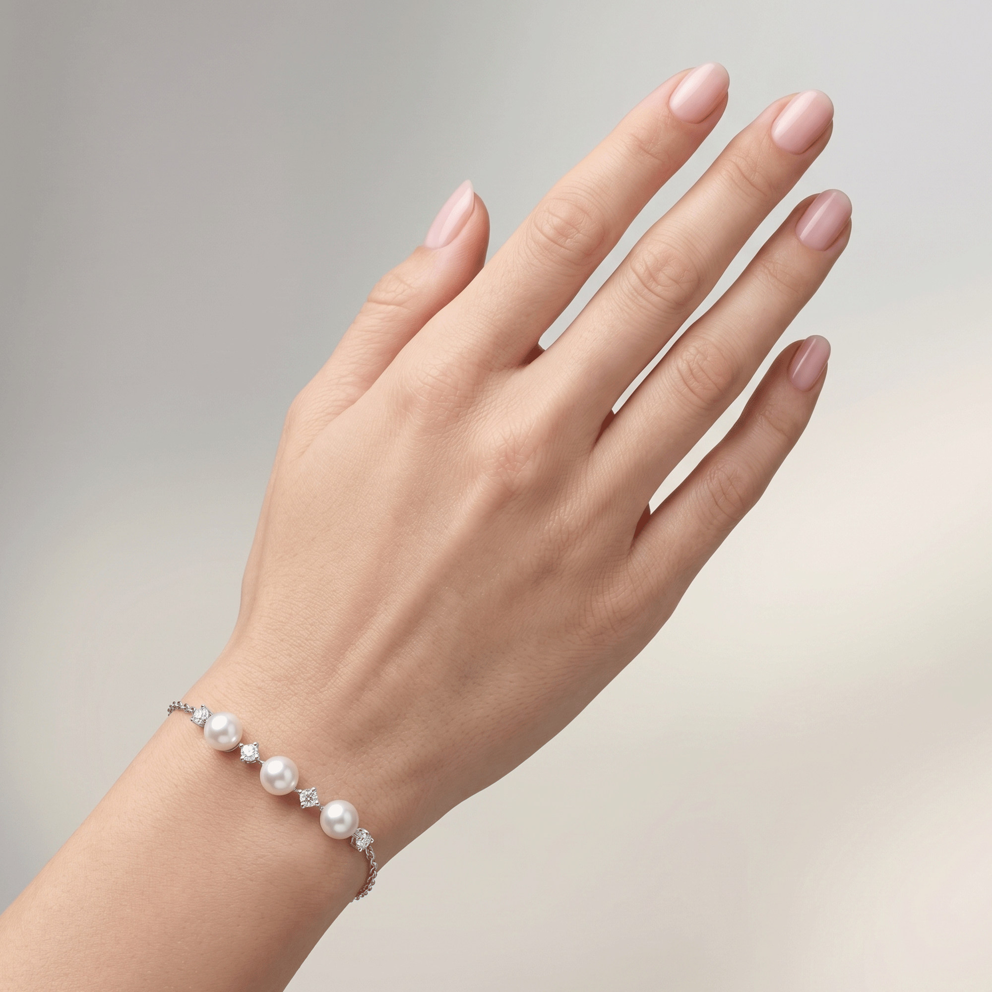925 silver pearl bracelet with shiny silver bead details.
