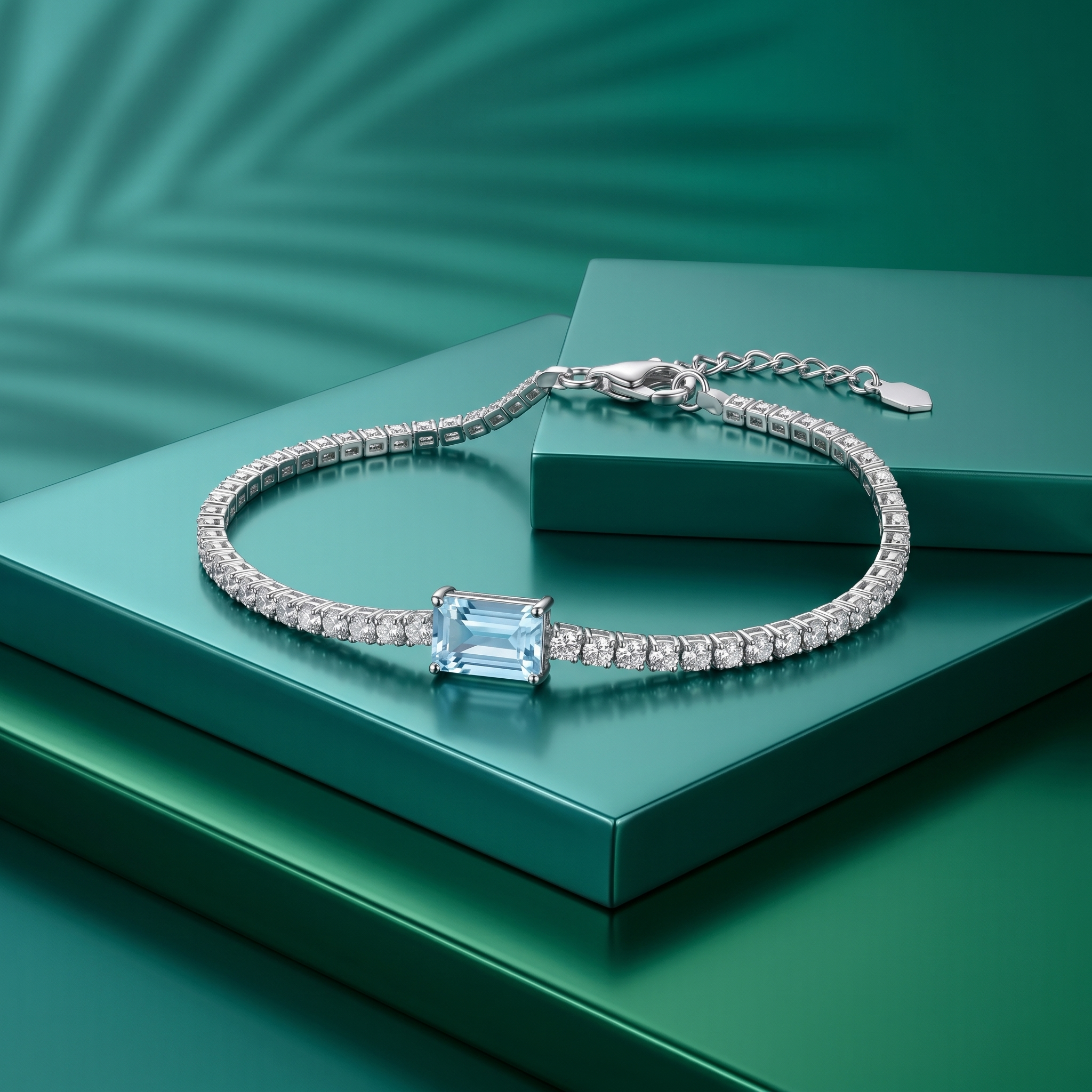 925 silver bracelet with a light sky-blue stone and sparkling accents.