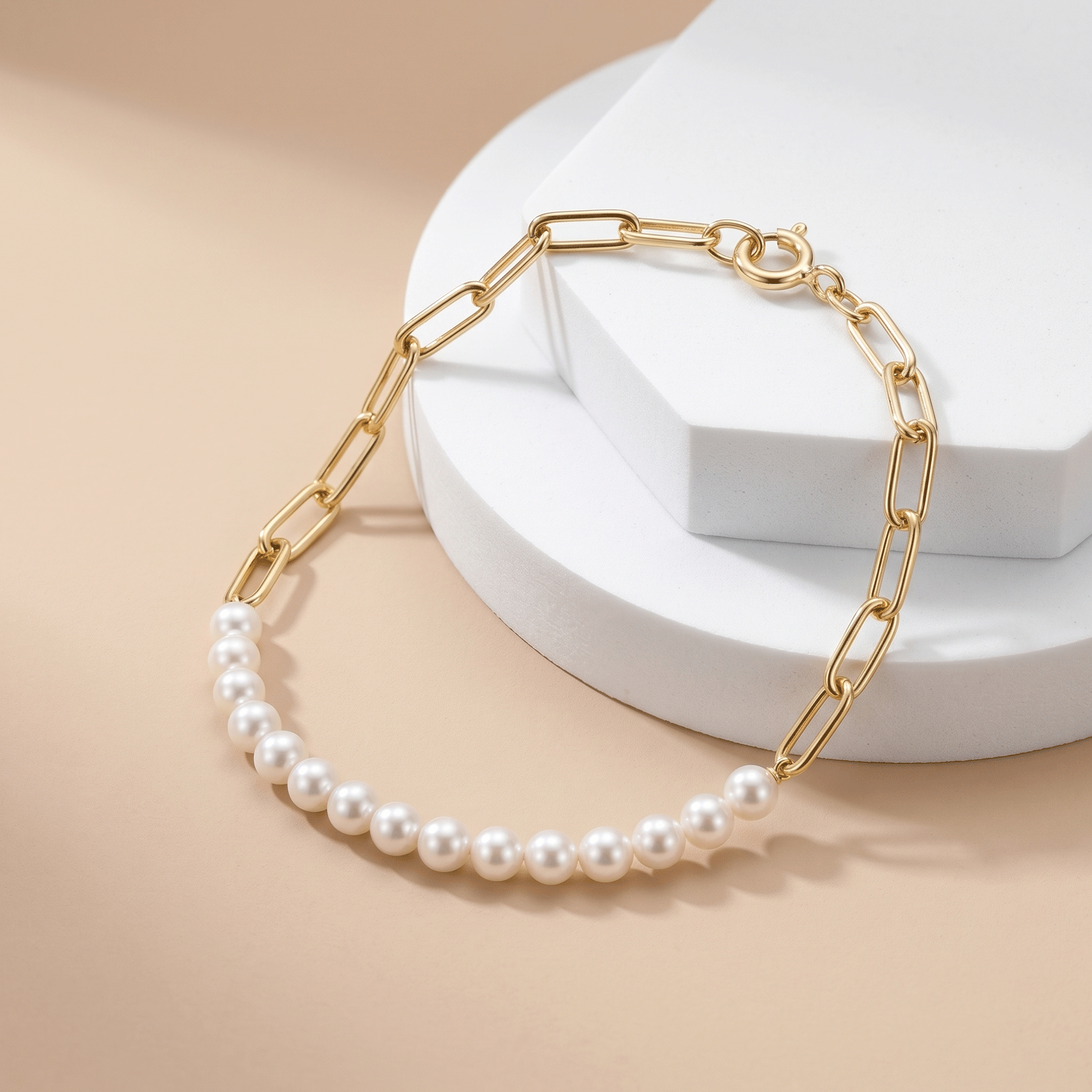 925 silver gold-plated bracelet with a chain and pearls.
