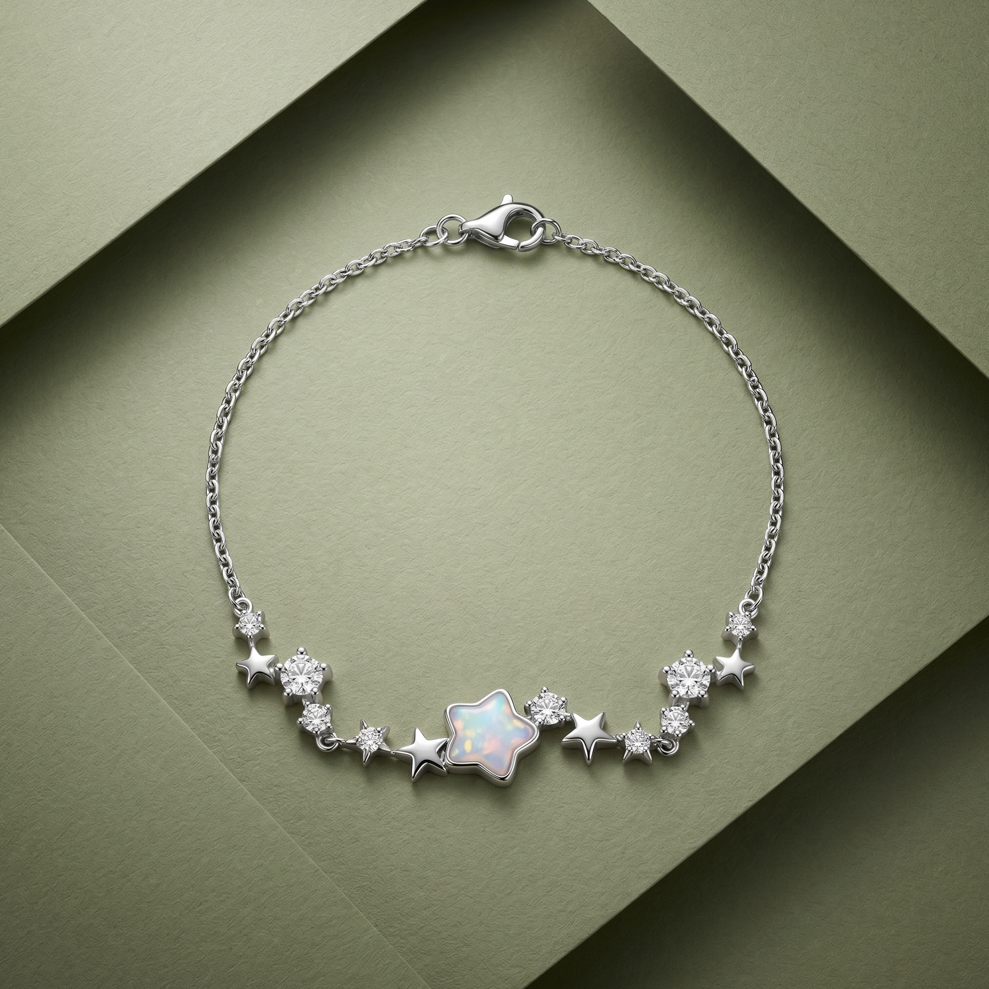 925 silver bracelet with a star design and a shimmering opal stone.