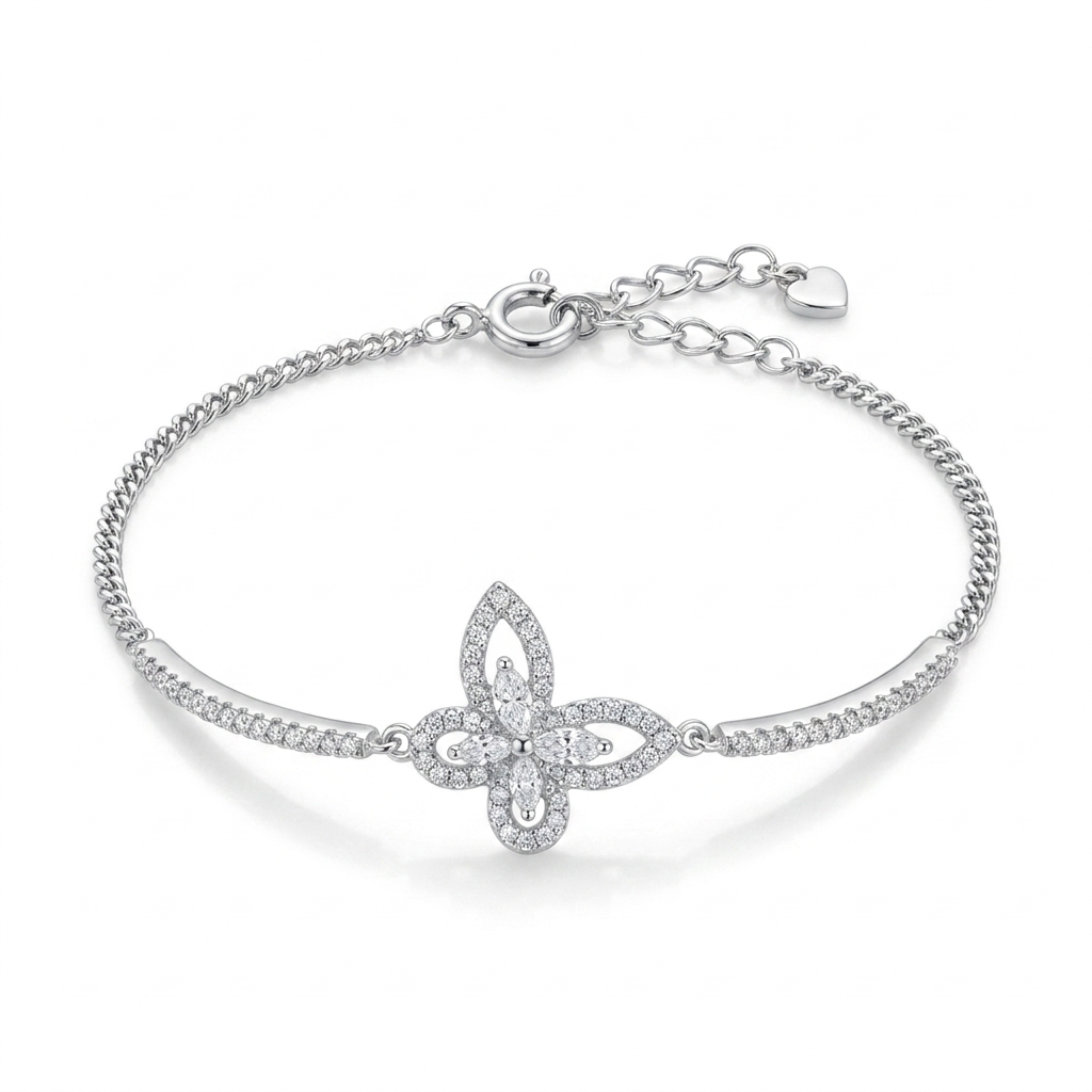 925 Silver Butterfly Bracelet With Sparkling Details