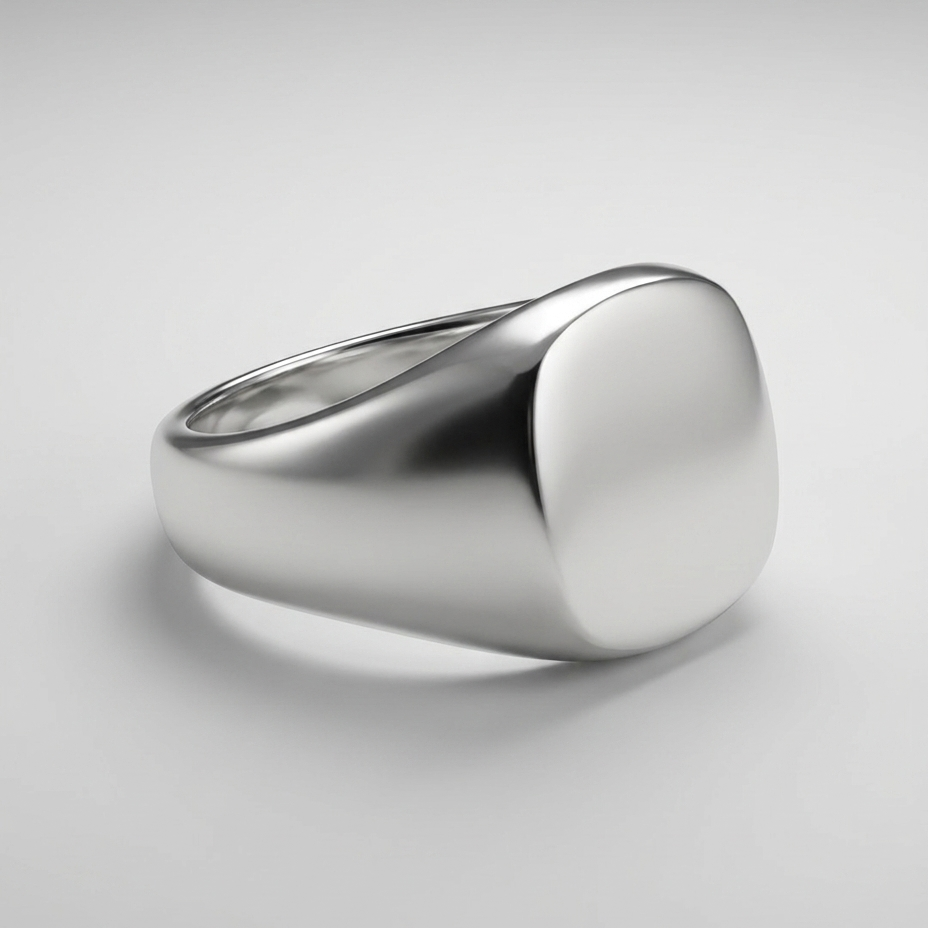 خاتم رجالي فضة عيار 925 سادة بواجهة مربعة
