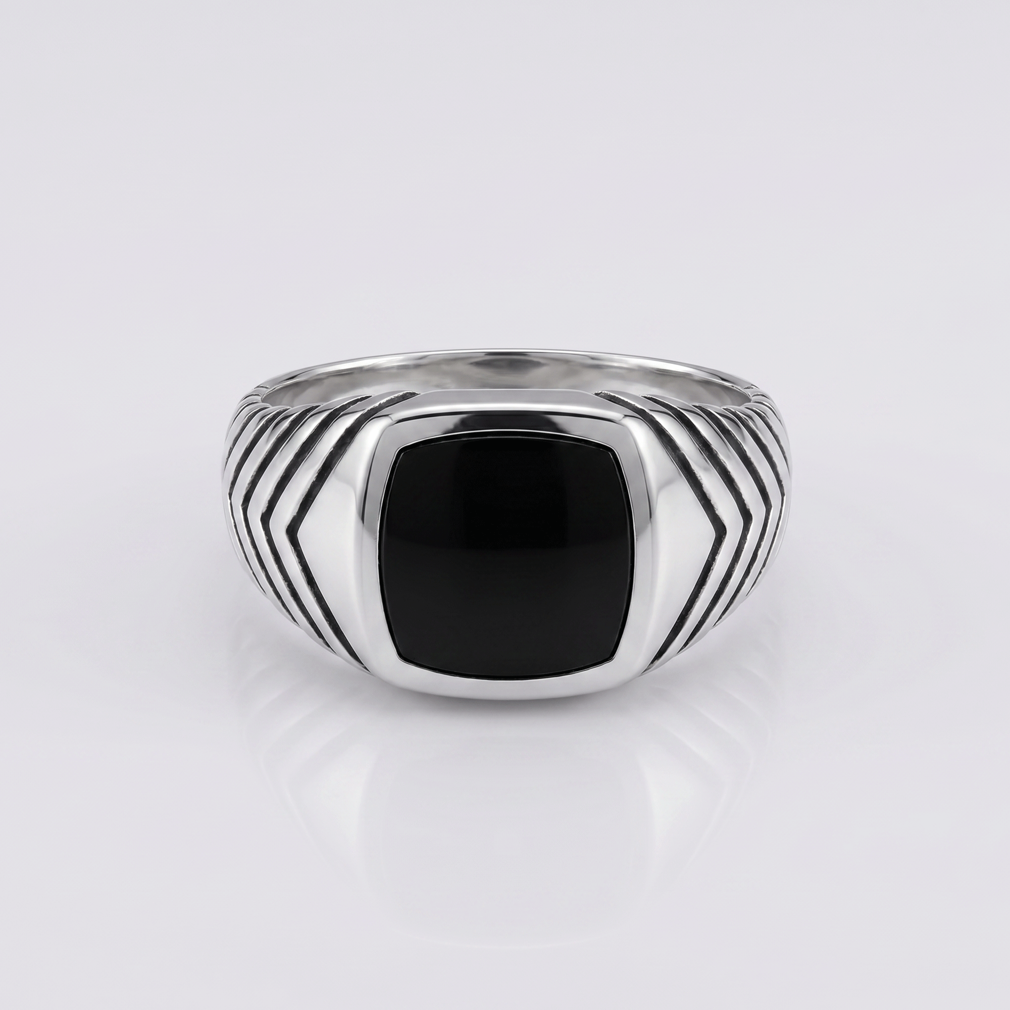 Men’s silver ring with a natural black onyx stone, 925 .