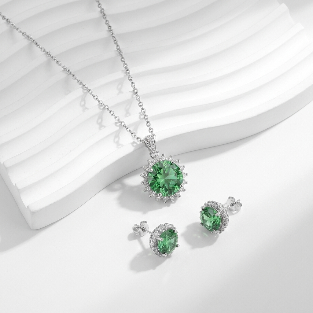 925 Silver Set in Emerald Green and Shiny Silver.
