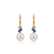 Soft 925 Silver Earrings With A Pearl And A Sparkling Blue Stone - Gold Plated