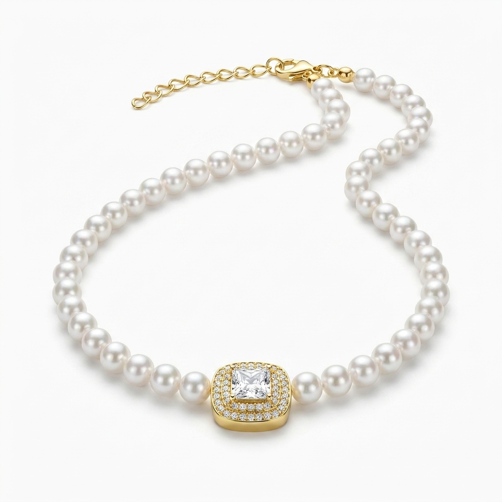 925 Silver Royal Pearl Necklace – Gold Plated